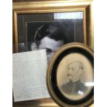 An early photo of a British soldier with another framed picture and a letter from a soldier in WW2