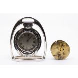A Victorian novelty silver mounted W Thornhill & Co desk clock, horse shoe shaped clock surround