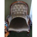 *Item to be collected from Friargate, Derby* A Victorian mahogany button-backed armchair, down-swept