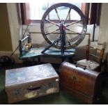 *Item to be collected from Friargate, Derby* A 19th century spinning wheel, painted with flowers,