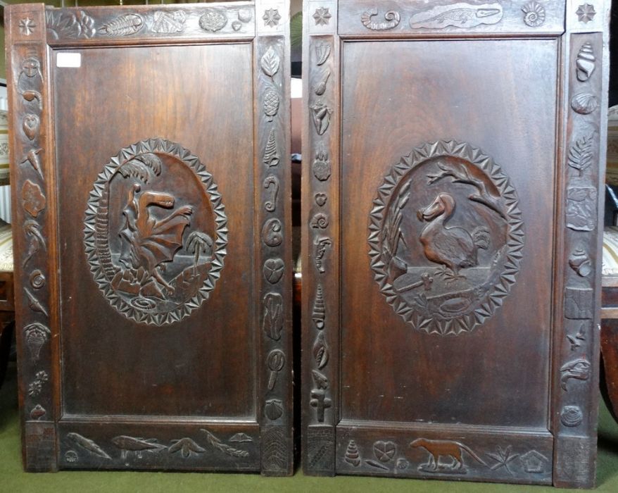 *Item to be collected from Friargate, Derby* A pair of 19th century oak panels, one carved depicting