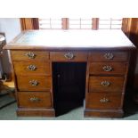 *Item to be collected from Friargate, Derby* A Victorian twin pedestal knee-hole desk, green leather