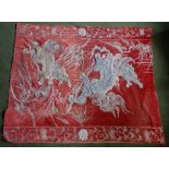 *Item to be collected from Friargate, Derby* Textiles - A Chinese red velvet panel, embroidered with