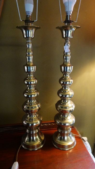 *Item to be collected from Friargate, Derby* A pair of 20th Century brass table lamps, approx 63.5cm - Image 2 of 3