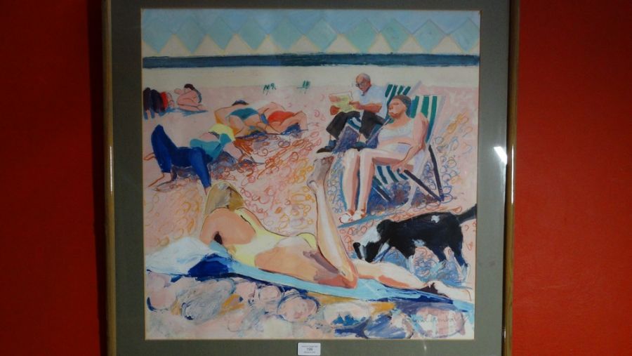 *Item to be collected from Friargate, Derby* Emma Dunbar (20th century, At the beach), mixed media - Image 3 of 3