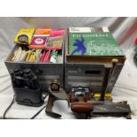 box of European maps, box of assorted records - classical military and 1970's, small box of tools