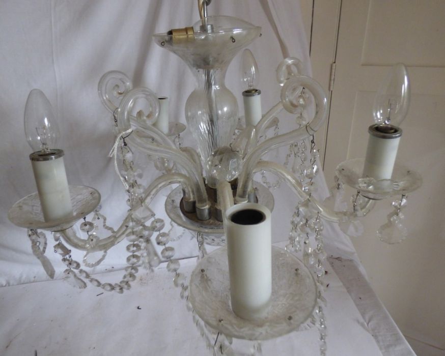 A 19th century three armed chandelier, and a 19th century French brass sconce with glass drops, 2 - Image 8 of 9