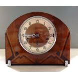 A  1930's/40's Westminster chiming mantel clock in inlaid walnut case with chrome feet condition: