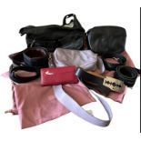 Three radley leather bags with straps and dust bags, a radley wallet and three belts (qty in one