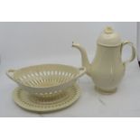 A Creamware coffee pot and a chestnut basket with stand C1780-1800 basket Coffee pot with entwined