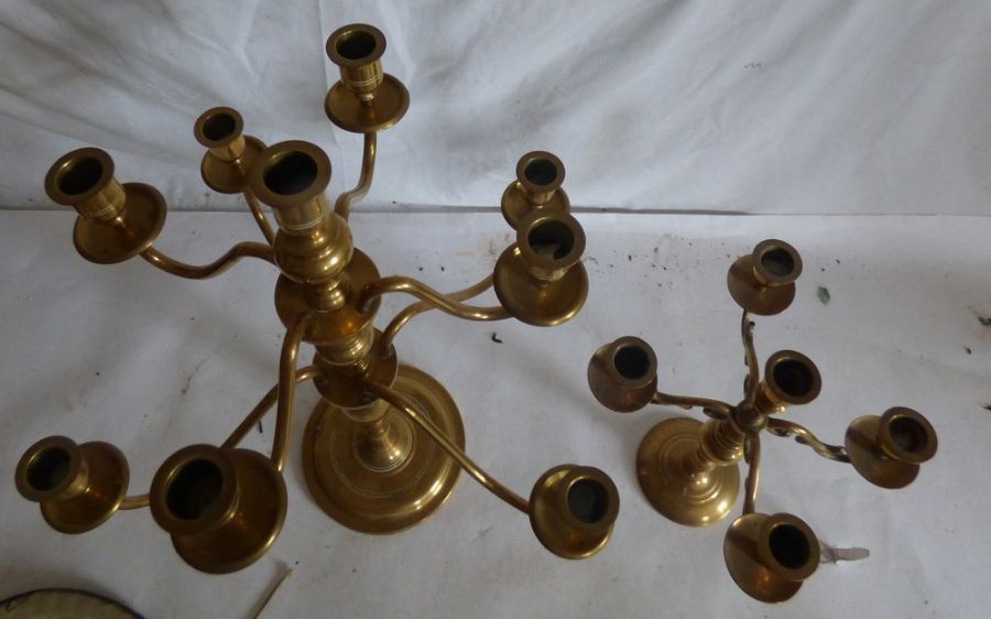 A 19th century three armed chandelier, and a 19th century French brass sconce with glass drops, 2 - Image 5 of 9