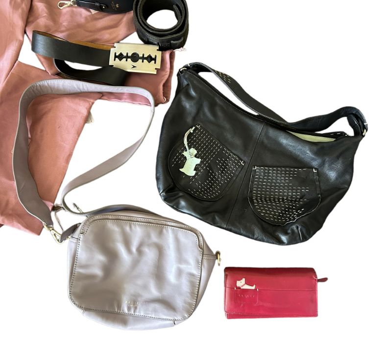 Three radley leather bags with straps and dust bags, a radley wallet and three belts (qty in one - Image 2 of 3