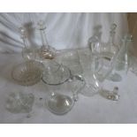 A collection of 20th century glass ware to include decanters and a 4 piece hor d'oeurve set, all