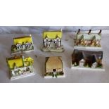 6 Coalport bone China cottages, measuring 15cm across x 10cm high on the biggest example., all