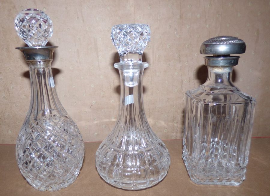3 pressed glass stoppered decanter , tallest 30cm high, in good condition