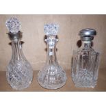 3 pressed glass stoppered decanter , tallest 30cm high, in good condition