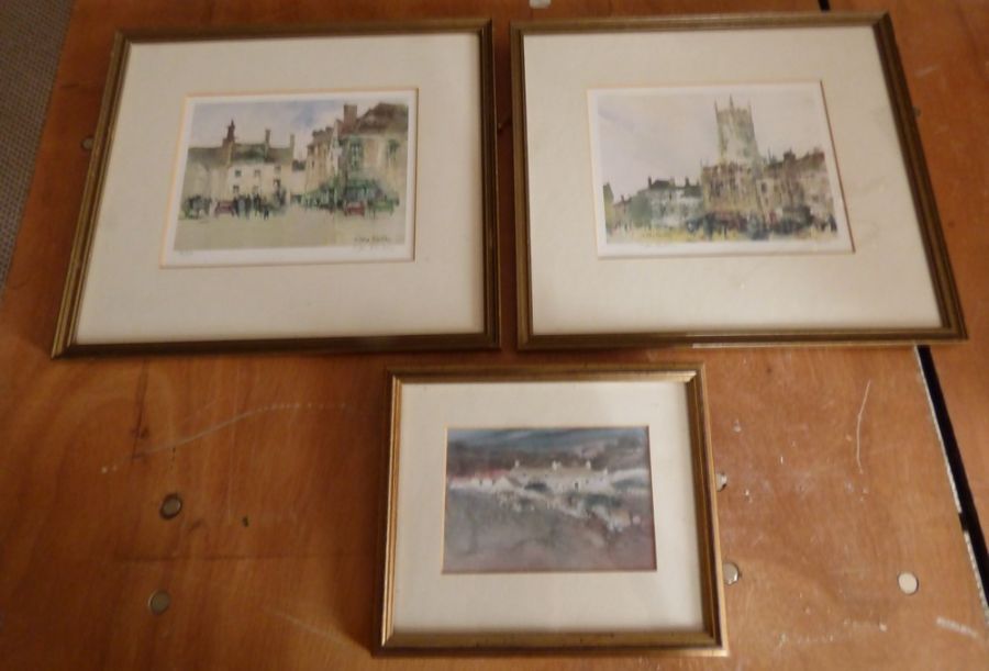 2 signed and one unsigned limited edition water colour prints by artist G John Blockley, Stowe on