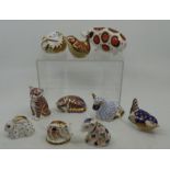 A collection of  Royal Crown Derby Paperweights, to include 3 gold stoppers, 5. with silver stoppers