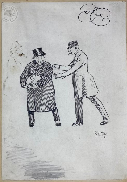 Phil May (1864-1903). Original cartoon, signed l.r., pen & ink, 190mm by 133mm, mounted on Bristol