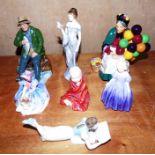 A collection Royal Doulton figures to include the Balloon seller, The little pig, Faraway, Harmony