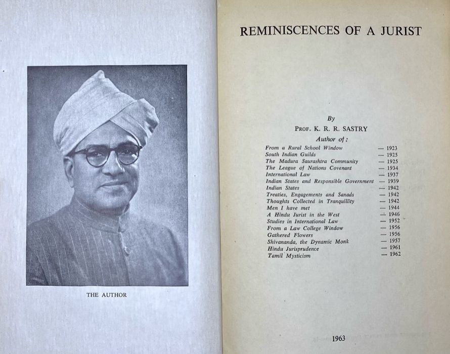 Sastry, K. R. R. Reminiscences of a Jurist, presentation copy inscribed & signed by the author for - Image 3 of 3