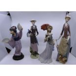 A group of LLadro figures all in good condition, The pink umbrella does detach, the tallest figure