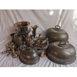 A quantity of various silver plated and pewter items, to include; tankards, champagne cooler,