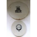 An H. Sutcliffe and co. Manchester printed pottery circular plaque, 33cm diam and another, smaller
