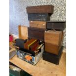 Selection of 20 plus assorted wooden boxes, including cutlery, cigar, military, sewing and a writing