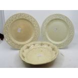 2 creamwares plates and 1 dish with pierced borders, circa 1800 Plates 22cm and 21cm diameter,