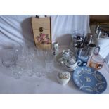 A mixed lot to include some cut glassware, brandy glasses ewers etc, plated ware , which includes