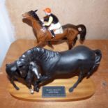 Beswick horses, to include Black Beauty and her foal in matt, on wooden plinth C1980's and a free