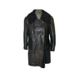 A 1940s men's leather coat, 3/4 length 44 inches  / 112 cm around the chest, pit to pit