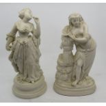 2 Victorian parian figures , one portrating autumn and the other of a lady eating fruit. 29.5cm