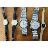 A selection of five automatic wristwatches comprising a gentleman's Pulsar stainless steel watch,