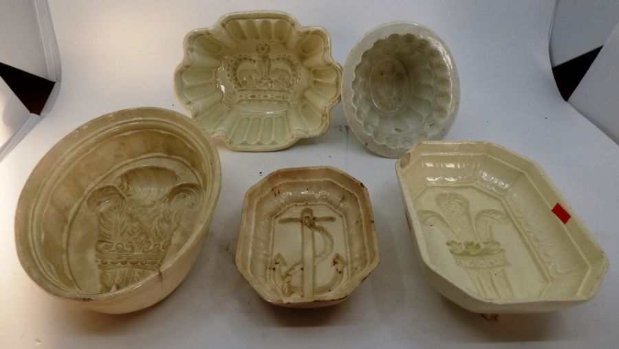 Two early nineteenth century creamware jelly moulds, c.1810-20. To include a St. Edward’s Crown