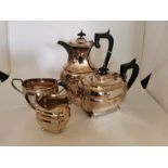 A four piece silver tea and coffee service of bombe shape comprising teapot, coffee pot, twin