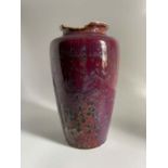 A Ruskin Pottery high fired red and blue flambé glazed vase Height 21cm Marked Ruskin Pottery 1909