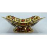 A Royal Crown Derby pattern 1128 twin handled Imari comport, in good condition, stands 11cm high,