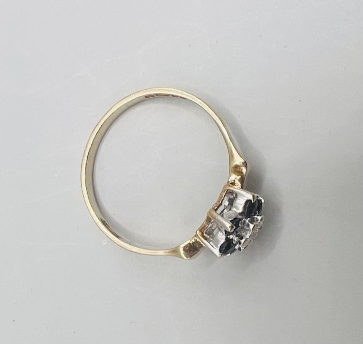 A 9ct gold diamond and sapphire cluster ring. Size N. Gross weight approximately 1.6 grams. - Image 2 of 5