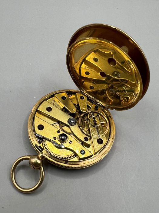 Late 19th Century ladies yellow metal fob watch, with yellow metal dial featuring floral pattern and - Image 5 of 5
