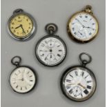 A selection of pocket watches to include three sterling silver watches - two key wound, the third