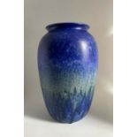 A Ruskin Pottery large blue crystalline glaze vase Height 33cm Marked Ruskin England with incised