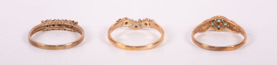 Three 9ct gold gemset rings, all size N. Gross weight approximately 4.8 grams. (3) - Image 2 of 2