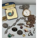 A small collection of antique and vintage silver and costume jewellery featuring an aesthetic