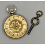 Late 19th Century ladies yellow metal fob watch, with yellow metal dial featuring floral pattern and