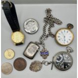 A Sterling silver watch chain, with sterling silver fobs, plus a sterling silver vesta, a George III