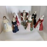 A set of Coalport bone china figures of Henry VIII and his six wives modelled by Robert Worthington,