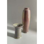 A Ruskin Pottery pink lustre rolling pin vase Height 16.5cm Marked Ruskin Made in England 1921