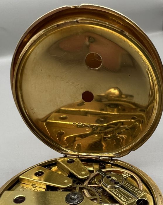 Late 19th Century ladies yellow metal fob watch, with yellow metal dial featuring floral pattern and - Image 4 of 5